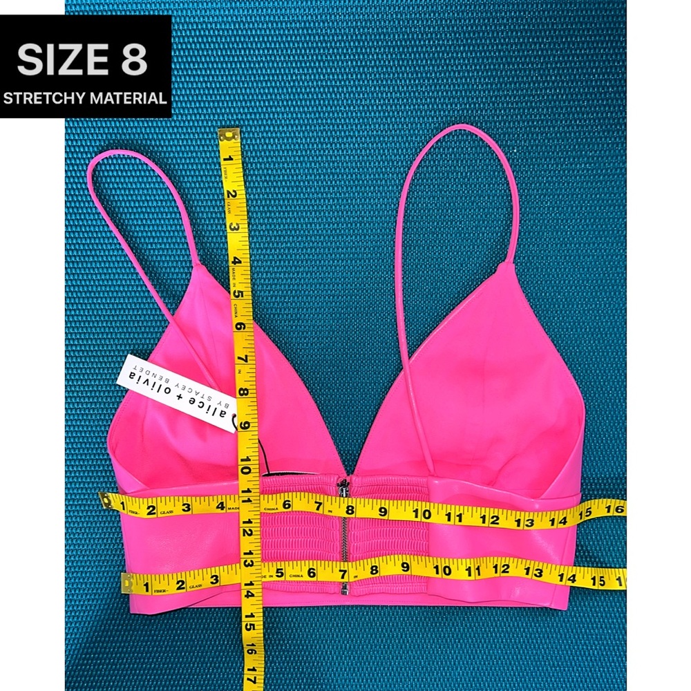 Alice + Olivia Carli Vegan Leather French Rose Pink Bra Cropped Top - Picture 8 of 13